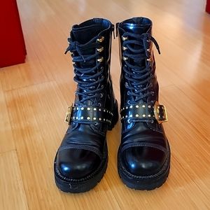 Versace black combat boot